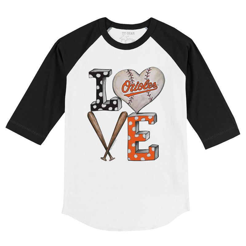 Baltimore-Orioles-Baseball-LOVE-34-Black-Sleeve-Raglan-Shirt Baltimore Orioles Baseball LOVE 3/4 Black Sleeve Raglan Shirt