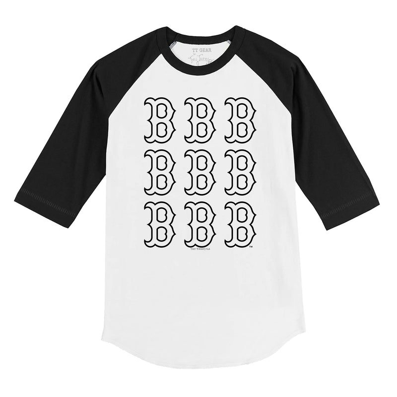 Boston-Red-Sox-Logo-Grid-34-Black-Sleeve-Raglan-Shirt Boston Red Sox Logo Grid 3/4 Black Sleeve Raglan Shirt