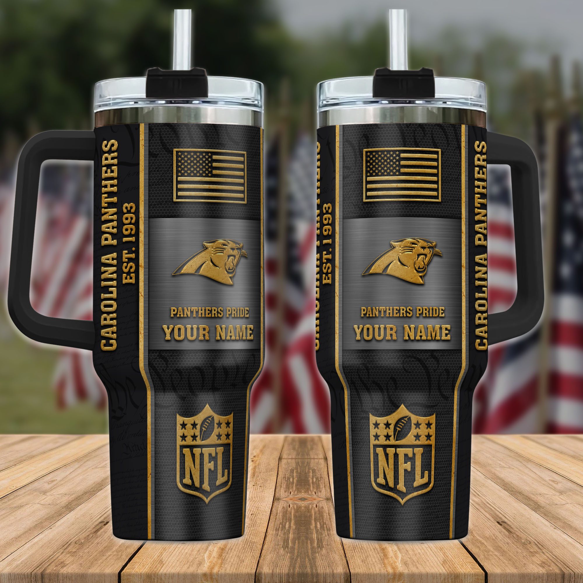 Carolina-Panthers-NFL-Personalized-40oz-Stanley-Tumbler-Black-Gold-US-Flag-Tumbler Carolina Panthers NFL Personalized 40oz Stanley Tumbler Black Gold US Flag Tumbler