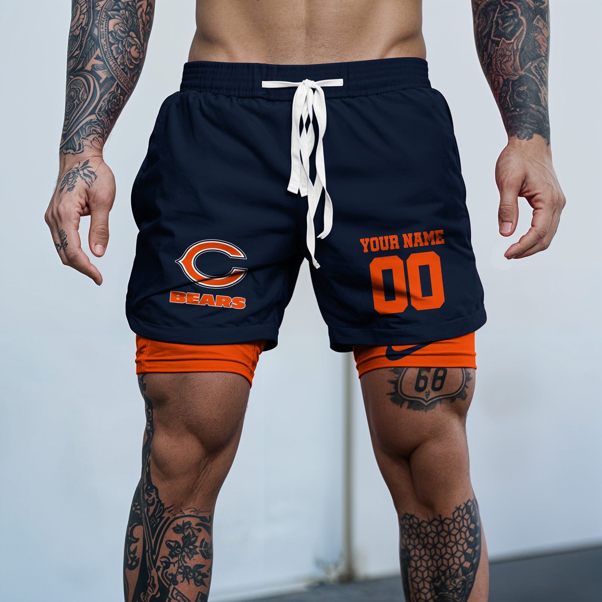 Chicago-Bears-NFL-Double-Layer-Shorts-Custom-Your-Name-And-Number-WDS1038 Chicago Bears NFL Double Layer Shorts Custom Your Name And Number WDS1038