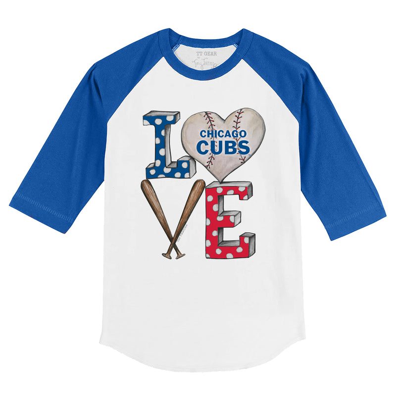 Chicago-Cubs-Baseball-LOVE-34-Royal-Blue-Sleeve-Raglan-Shirt Chicago Cubs Baseball LOVE 3/4 Royal Blue Sleeve Raglan Shirt