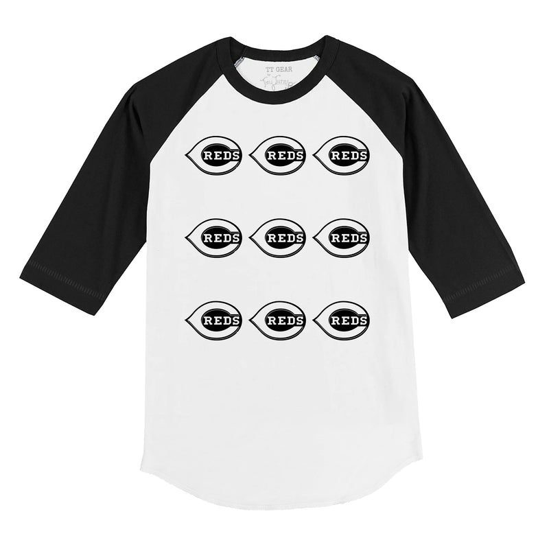 Cincinnati-Reds-Logo-Grid-34-Black-Sleeve-Raglan-Shirt Cincinnati Reds Logo Grid 3/4 Black Sleeve Raglan Shirt