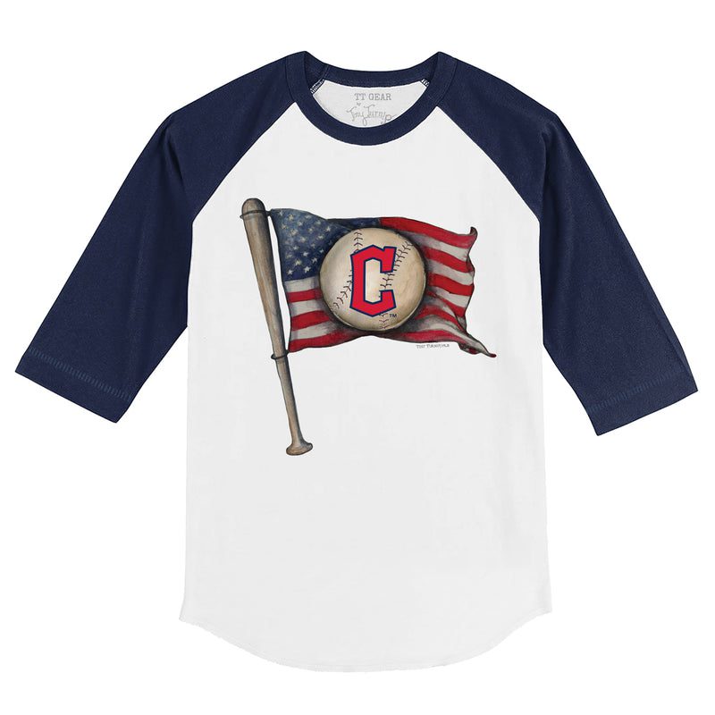 Cleveland-Guardians-Baseball-Flag-34-Navy-Blue-Sleeve-Raglan-Shirt Cleveland Guardians Baseball Flag 3/4 Navy Blue Sleeve Raglan Shirt