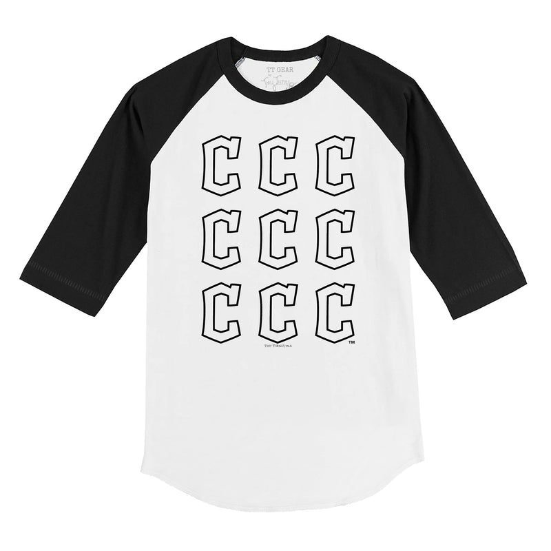 Cleveland-Guardians-Logo-Grid-34-Black-Sleeve-Raglan-Shirt Cleveland Guardians Logo Grid 3/4 Black Sleeve Raglan Shirt