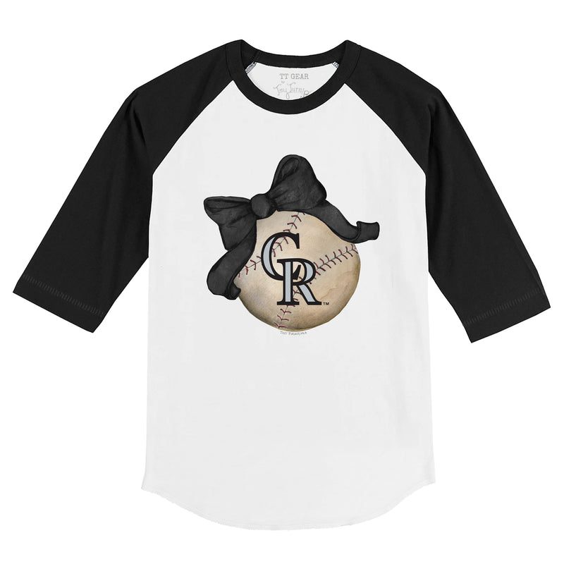 Colorado-Rockies-Baseball-Bow-34-Black-Sleeve-Raglan-Shirt Colorado Rockies Baseball Bow 3/4 Black Sleeve Raglan Shirt