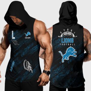 Detroit Lions NFL Men Workout Hoodie Tank Tops Custom Name WHT1074