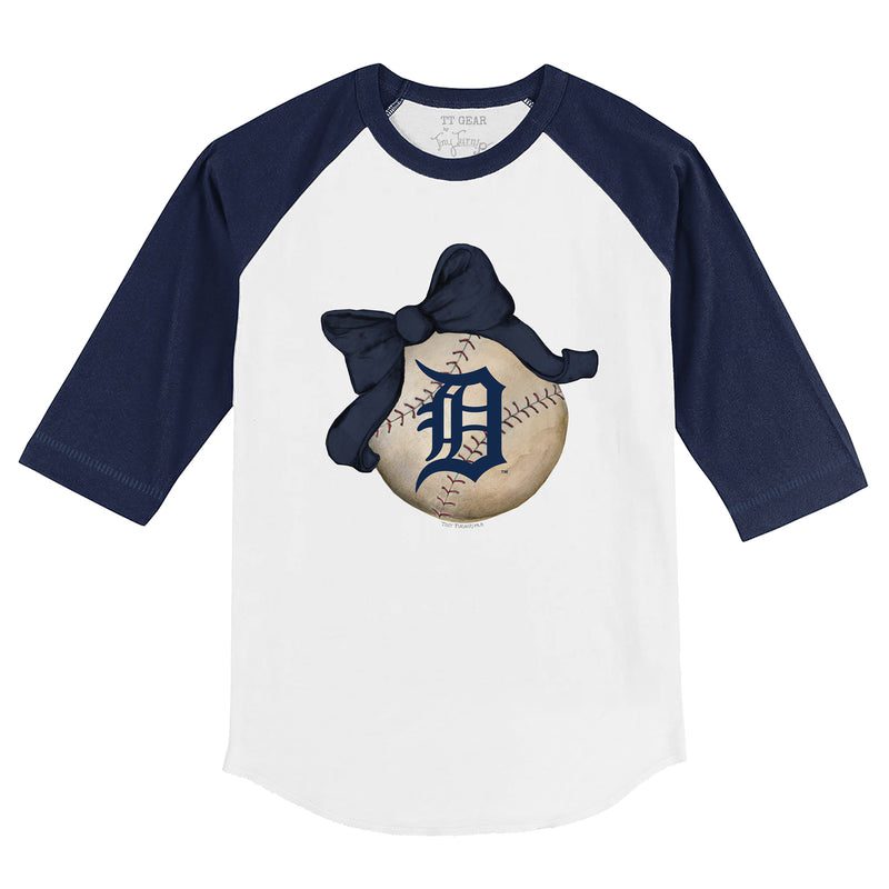 Detroit-Tigers-Baseball-Bow-34-Navy-Blue-Sleeve-Raglan-Shirt Detroit Tigers Baseball Bow 3/4 Navy Blue Sleeve Raglan Shirt