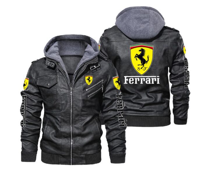 Ferrari Black Brown Leather Jacket LIZ092