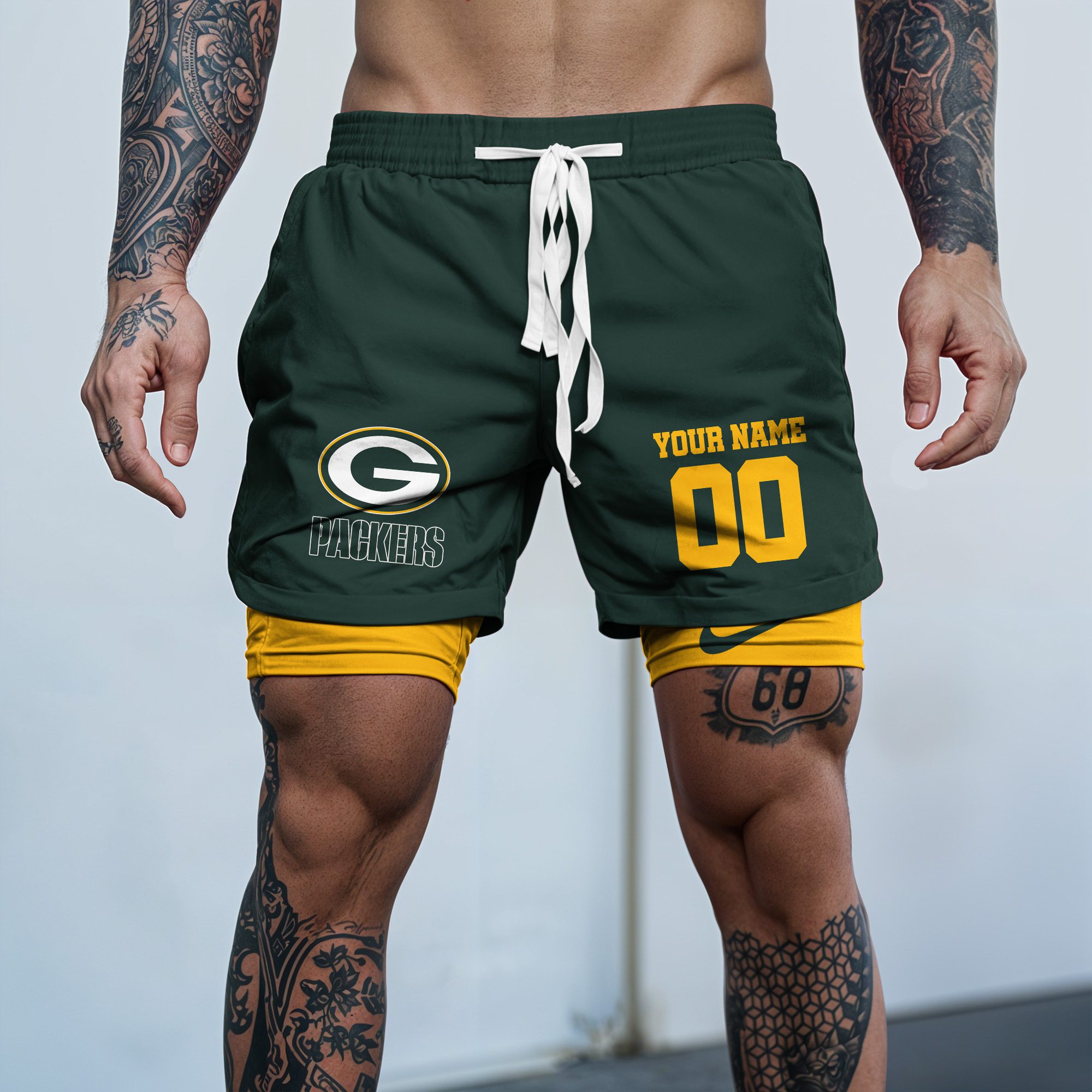 Green-Bay-Packers-NFL-Double-Layer-Shorts-Custom-Your-Name-And-Number-WDS1043 Green Bay Packers NFL Double Layer Shorts Custom Your Name And Number WDS1043