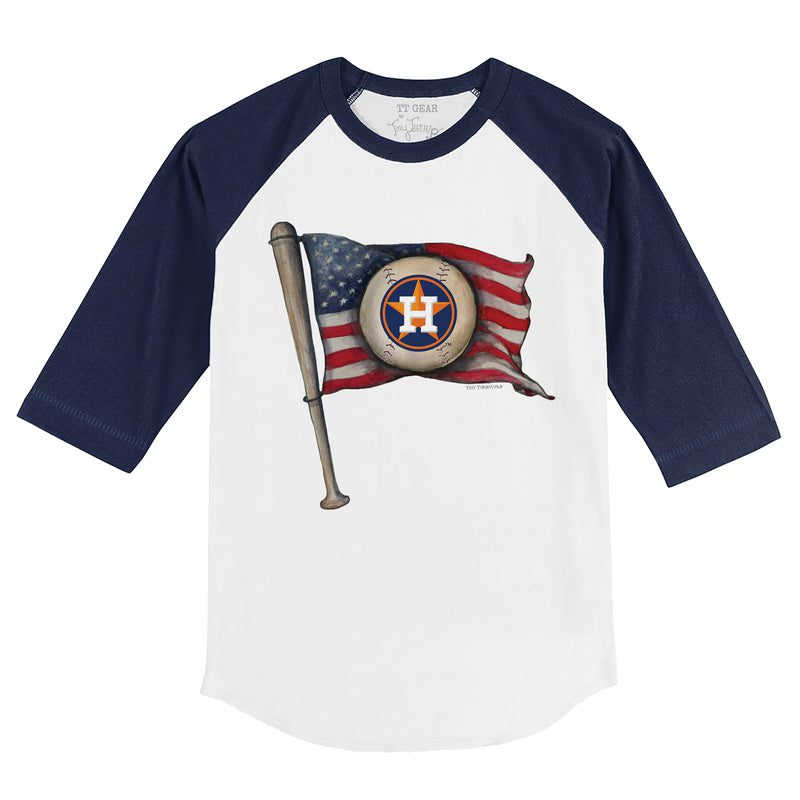 Houston-Astros-Baseball-Flag-34-Navy-Blue-Sleeve-Raglan-Shirt Houston Astros Baseball Flag 3/4 Navy Blue Sleeve Raglan Shirt