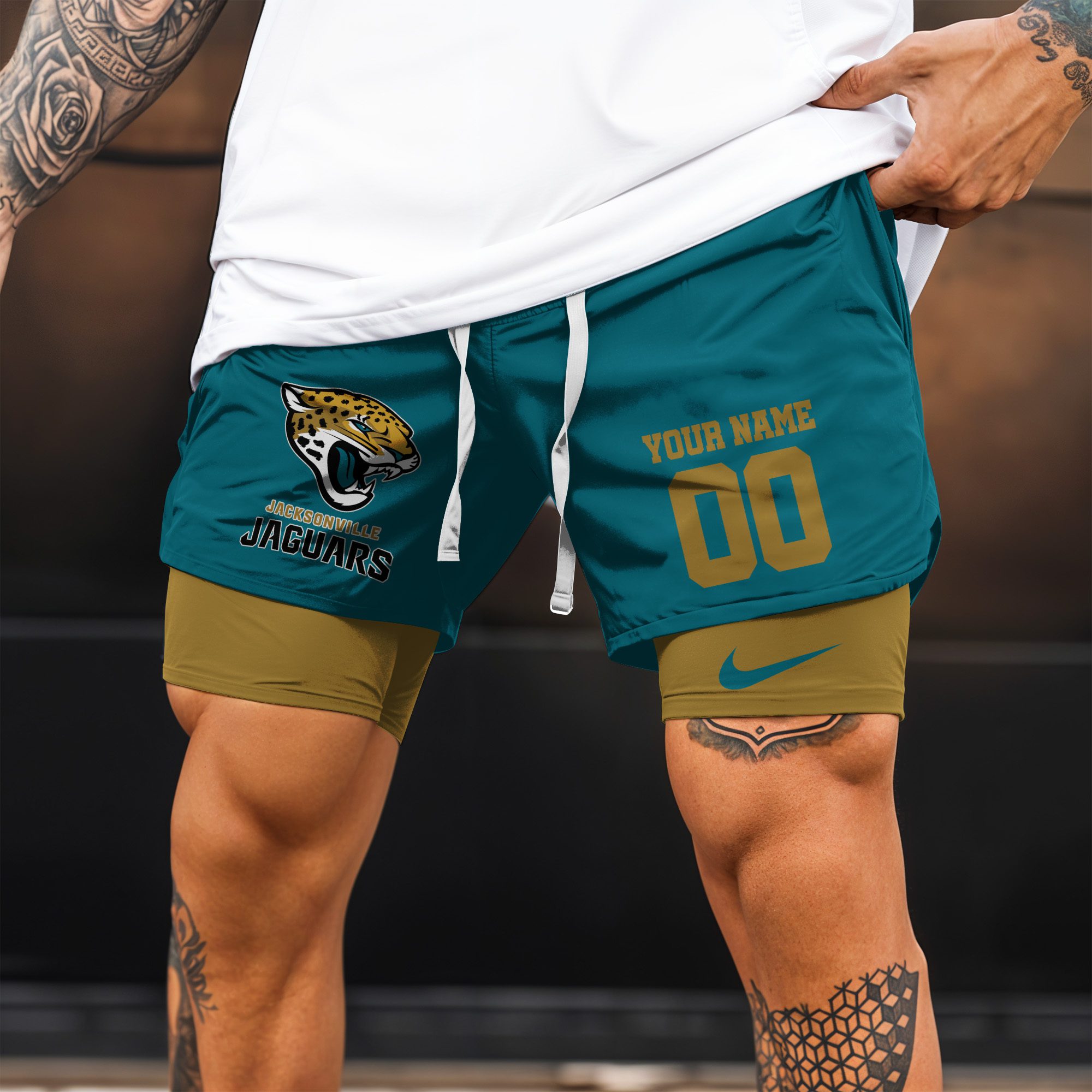 Jacksonville-Jaguars-NFL-Double-Layer-Shorts-Custom-Your-Name-And-Number-WDS1045-2