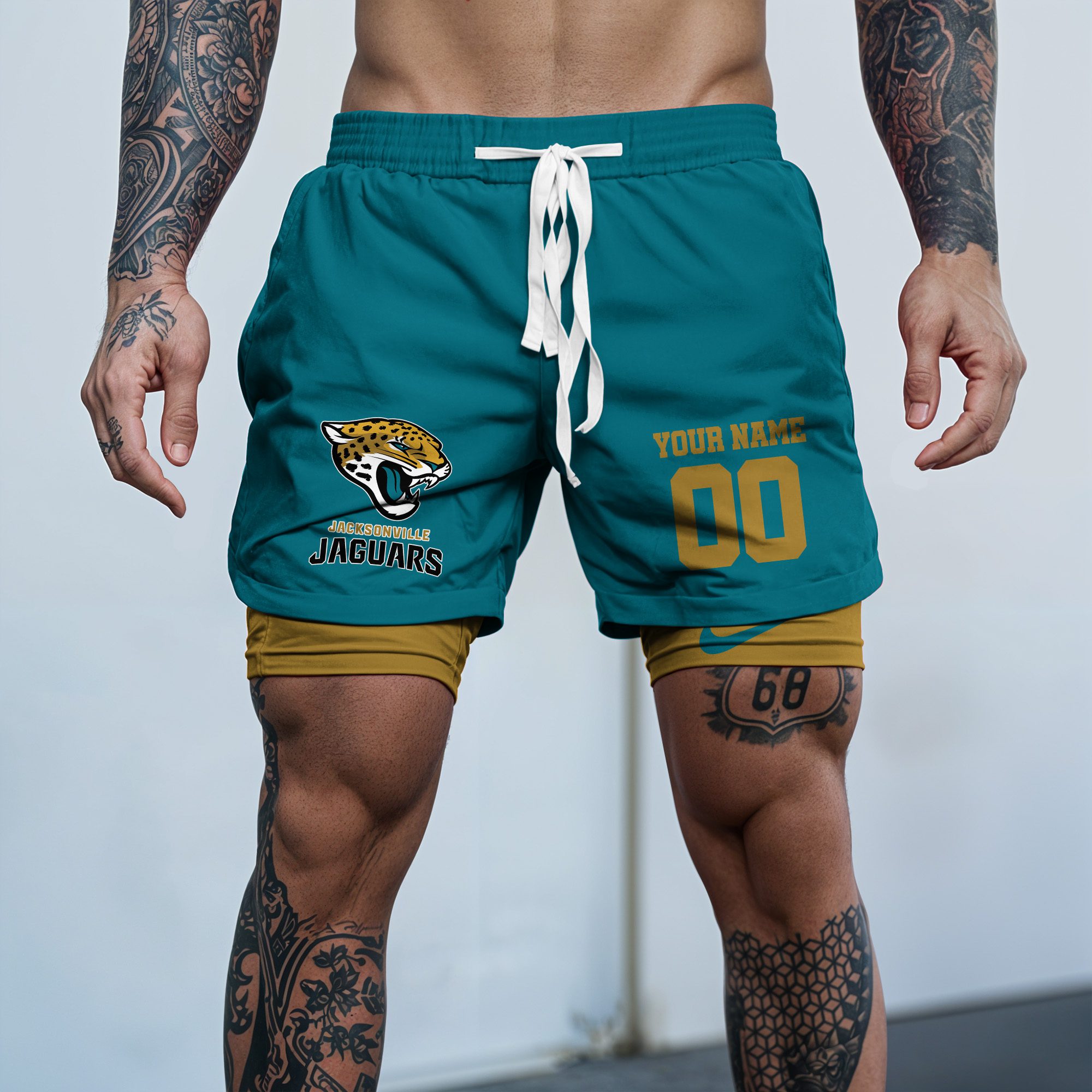 Jacksonville-Jaguars-NFL-Double-Layer-Shorts-Custom-Your-Name-And-Number-WDS1045 Jacksonville Jaguars NFL Double Layer Shorts Custom Your Name And Number WDS1045
