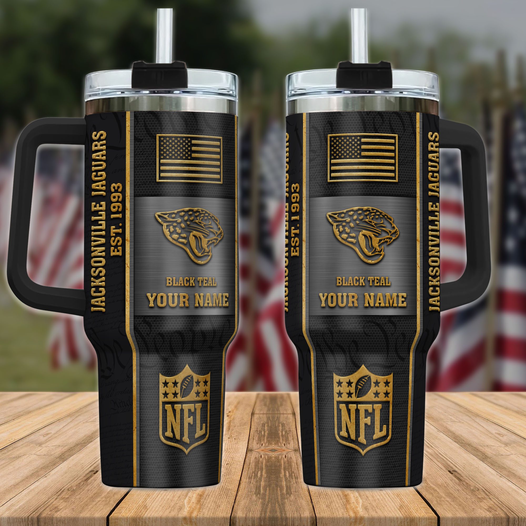 Jacksonville-Jaguars-NFL-Personalized-40oz-Stanley-Tumbler-Black-Gold-US-Flag-Tumbler Jacksonville Jaguars NFL Personalized 40oz Stanley Tumbler Black Gold US Flag Tumbler
