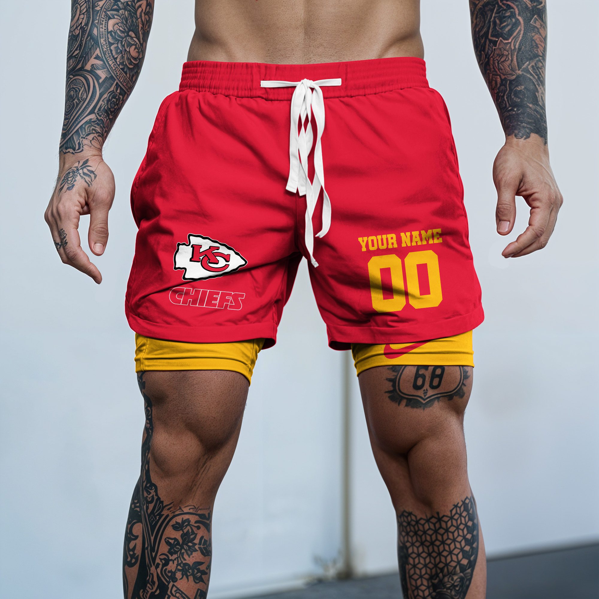 Kansas-City-Chiefs-NFL-Double-Layer-Shorts-Custom-Your-Name-And-Number-WDS1046 Kansas City Chiefs NFL Double Layer Shorts Custom Your Name And Number WDS1046