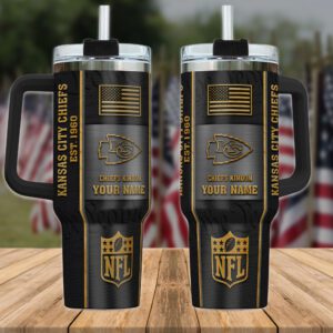 Kansas City Chiefs NFL Personalized 40oz Stanley Tumbler Black Gold US Flag Tumbler