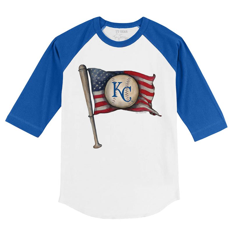 Kansas-City-Royals-Baseball-Flag-34-Royal-Blue-Sleeve-Raglan-Shirt Kansas City Royals Baseball Flag 3/4 Royal Blue Sleeve Raglan Shirt
