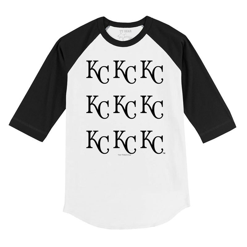 Kansas-City-Royals-Logo-Grid-34-Black-Sleeve-Raglan-Shirt Kansas City Royals Logo Grid 3/4 Black Sleeve Raglan Shirt