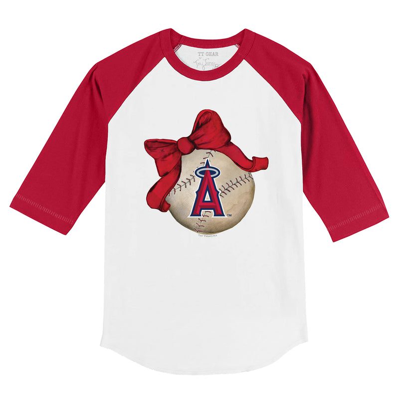 Los-Angeles-Angels-Baseball-Bow-34-Red-Sleeve-Raglan-Shirt Los Angeles Angels Baseball Bow 3/4 Red Sleeve Raglan Shirt