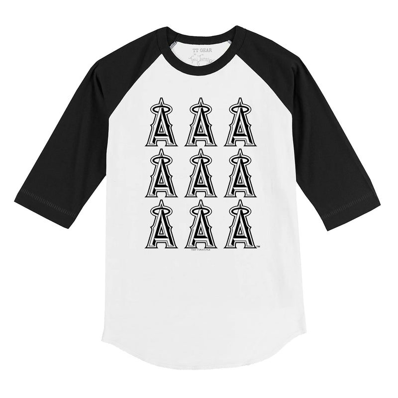 Los-Angeles-Angels-Logo-Grid-34-Black-Sleeve-Raglan-Shirt Los Angeles Angels Logo Grid 3/4 Black Sleeve Raglan Shirt