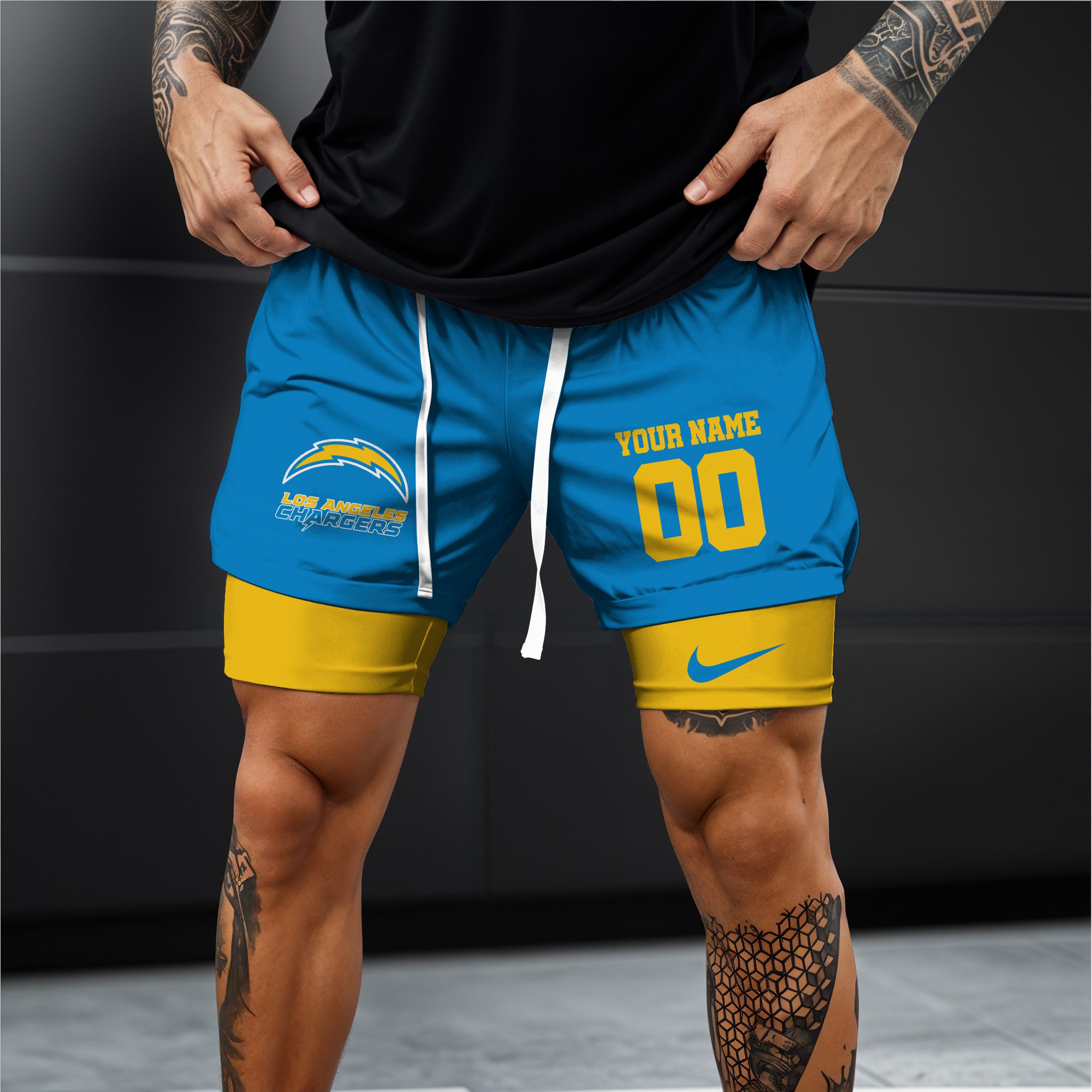 Los-Angeles-Chargers-NFL-Double-Layer-Shorts-Custom-Your-Name-And-Number-WDS1050-1