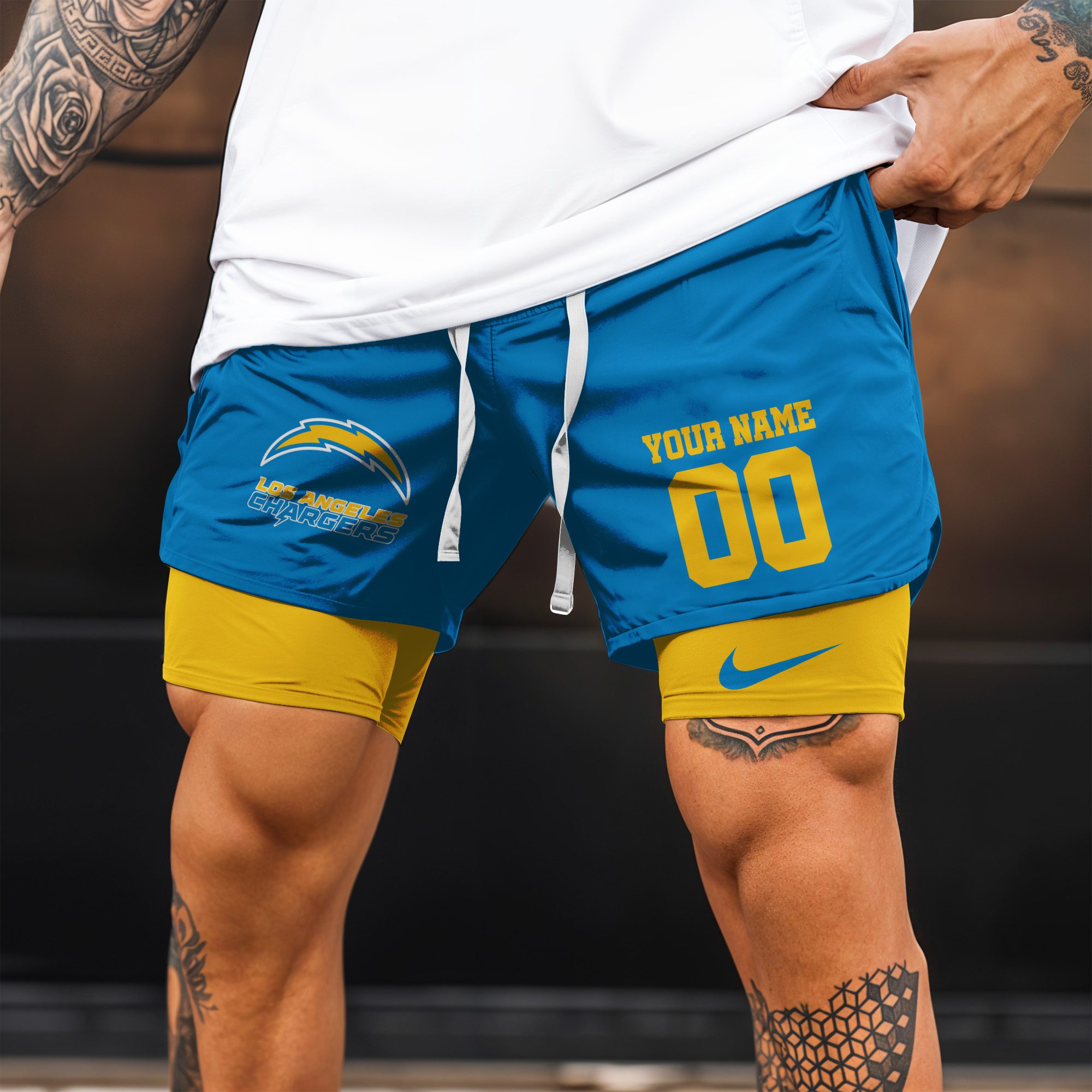 Los-Angeles-Chargers-NFL-Double-Layer-Shorts-Custom-Your-Name-And-Number-WDS1050-2