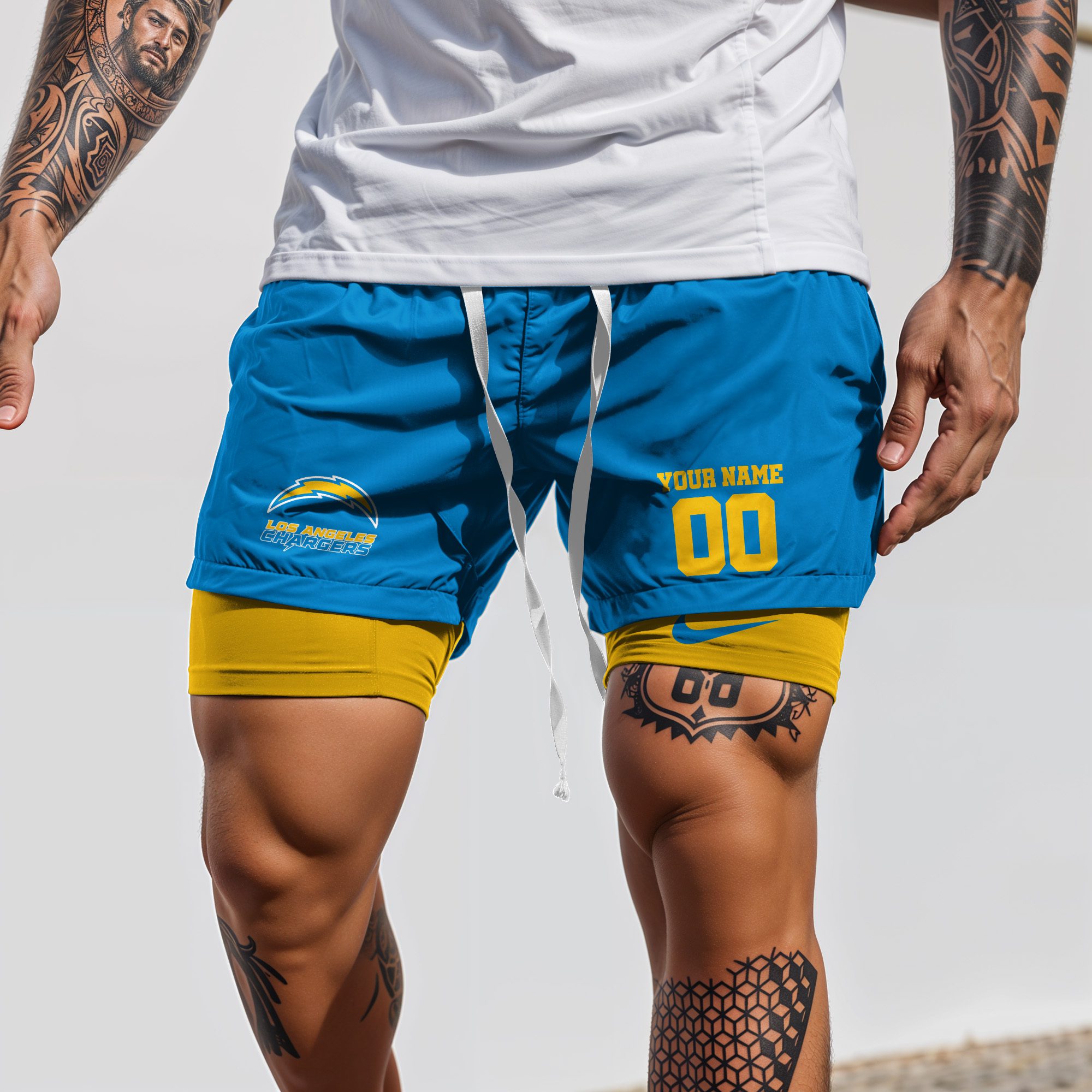 Los-Angeles-Chargers-NFL-Double-Layer-Shorts-Custom-Your-Name-And-Number-WDS1050-3