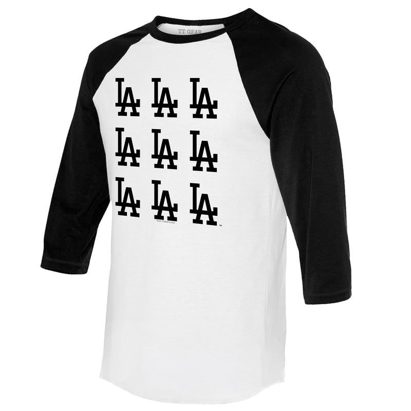 Los-Angeles-Dodgers-Logo-Grid-34-Black-Sleeve-Raglan-Shirt-1