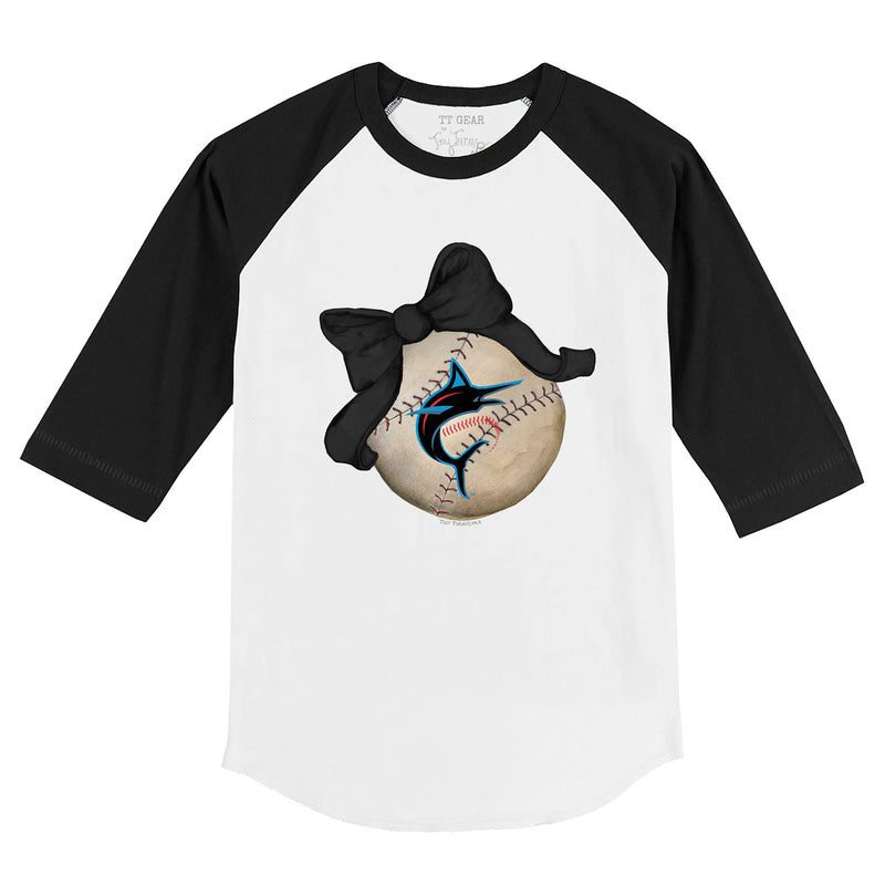 Miami-Marlins-Baseball-Bow-34-Black-Sleeve-Raglan-Shirt Miami Marlins Baseball Bow 3/4 Black Sleeve Raglan Shirt