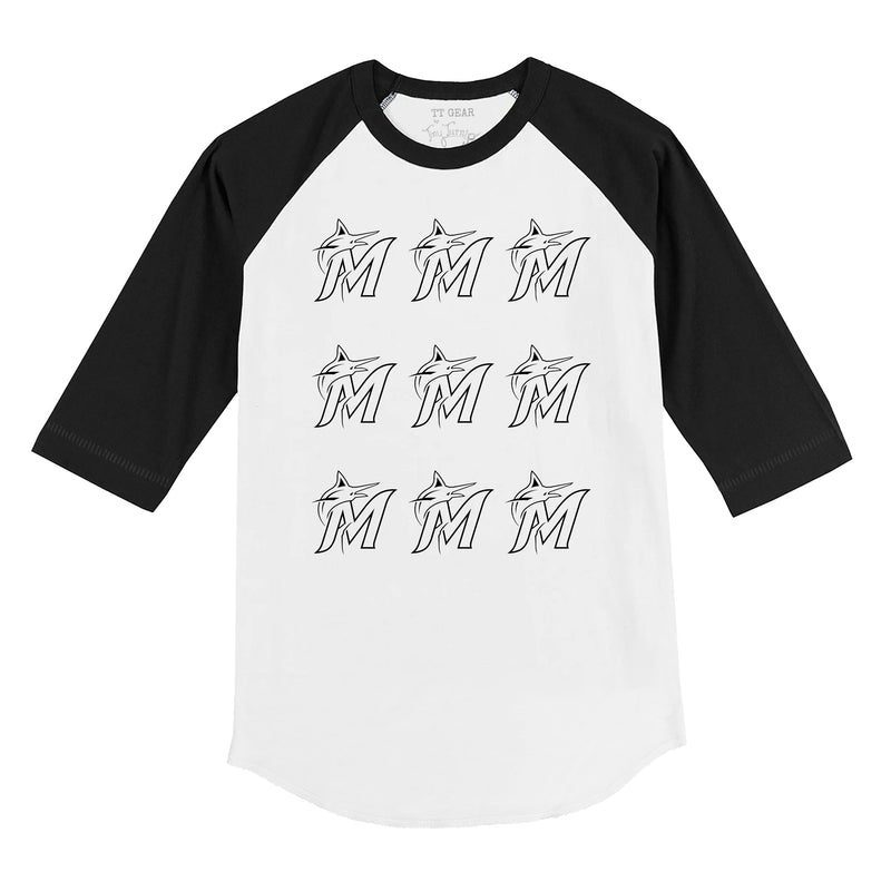 Miami-Marlins-Logo-Grid-34-Black-Sleeve-Raglan-Shirt Miami Marlins Logo Grid 3/4 Black Sleeve Raglan Shirt