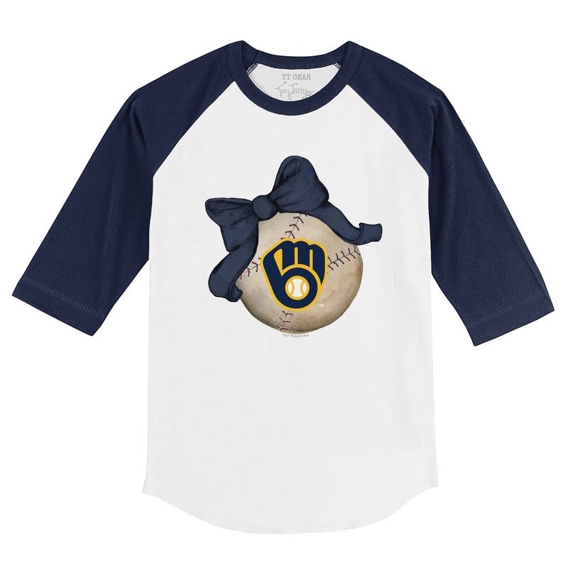 Milwaukee-Brewers-Baseball-Bow-34-Navy-Blue-Sleeve-Raglan-Shirt Milwaukee Brewers Baseball Bow 3/4 Navy Blue Sleeve Raglan Shirt