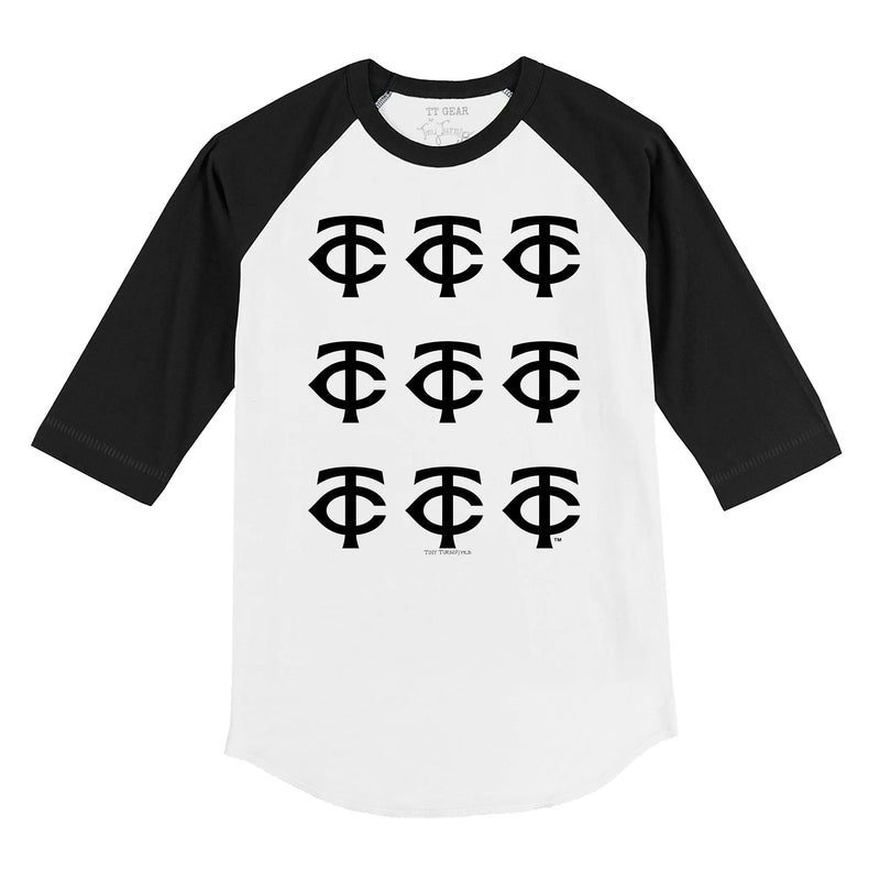 Minnesota-Twins-Logo-Grid-34-Black-Sleeve-Raglan-Shirt Minnesota Twins Logo Grid 3/4 Black Sleeve Raglan Shirt
