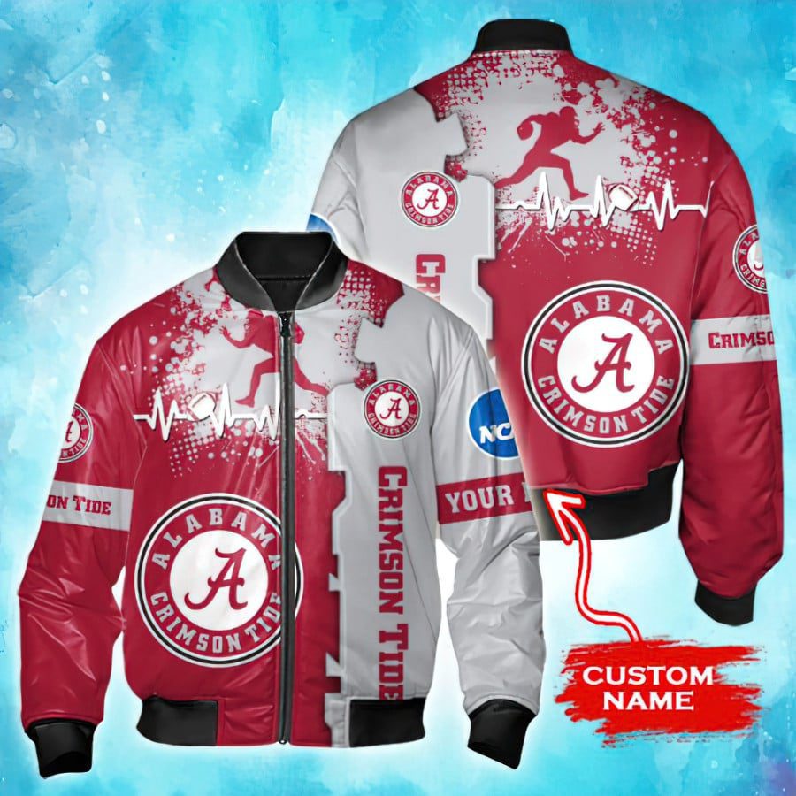 NCAA-Alabama-Crimson-Tide-Custom-Name-Bomber-Jacket NCAA Alabama Crimson Tide Custom Name Bomber Jacket