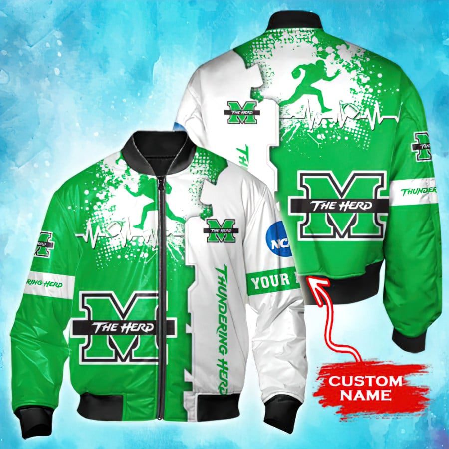 NCAA-Marshall-Thundering-Herd-Tide-Custom-Name-Bomber-Jacket NCAA Marshall Thundering Herd Tide Custom Name Bomber Jacket