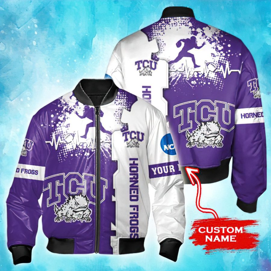 CREATOR: gd-jpeg v1.0 (using IJG JPEG v62), quality = 82 NCAA TCU Horned Frogs Tide Custom Name Bomber Jacket