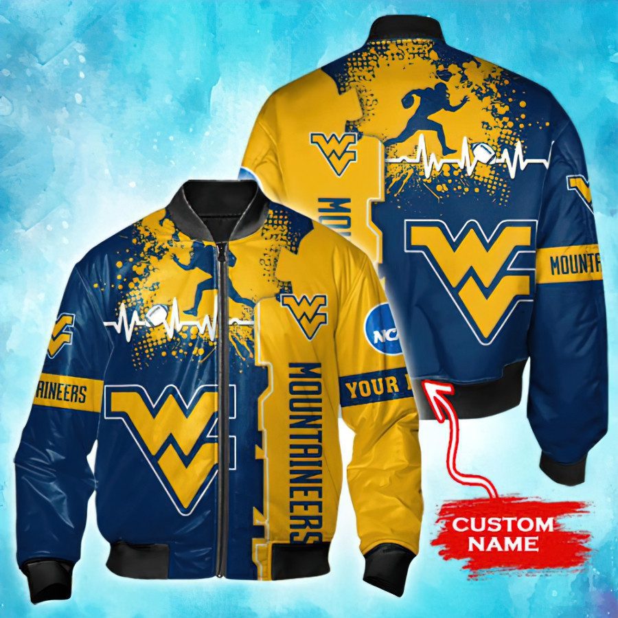 CREATOR: gd-jpeg v1.0 (using IJG JPEG v62), quality = 82 NCAA West Virginia Mountaineers Tide Custom Name Bomber Jacket