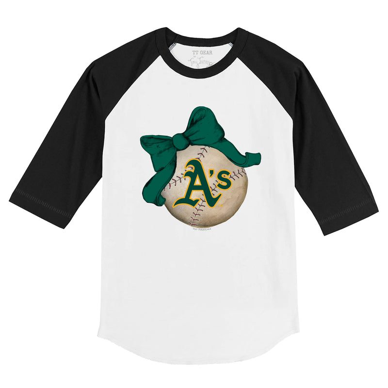 Oakland-Athletics-Baseball-Bow-34-Black-Sleeve-Raglan-Shirt Oakland Athletics Baseball Bow 3/4 Black Sleeve Raglan Shirt