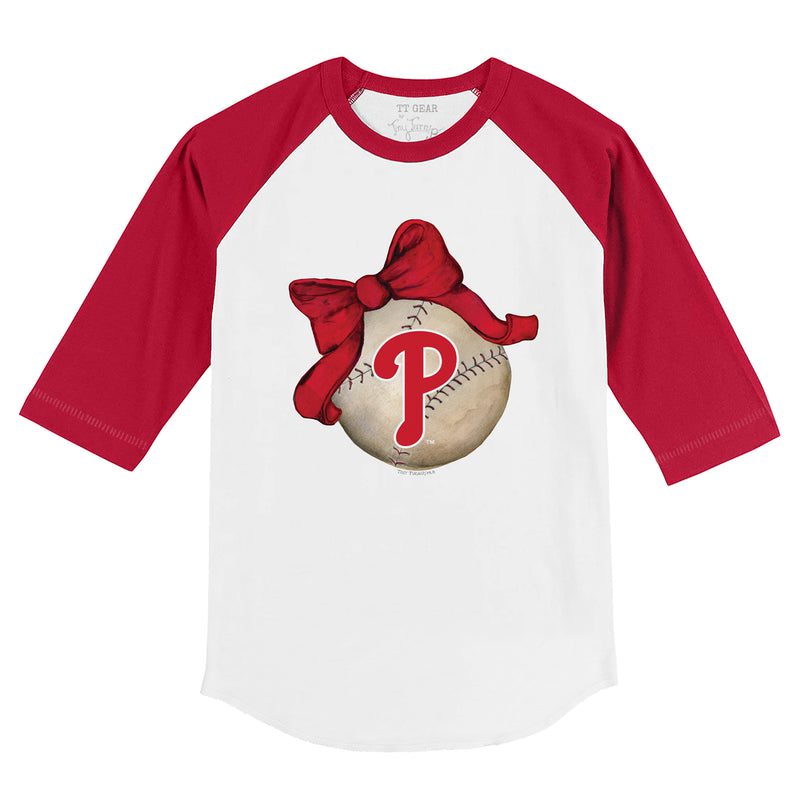 Philadelphia-Phillies-Baseball-Bow-34-Red-Sleeve-Raglan-Shirt Philadelphia Phillies Baseball Bow 3/4 Red Sleeve Raglan Shirt