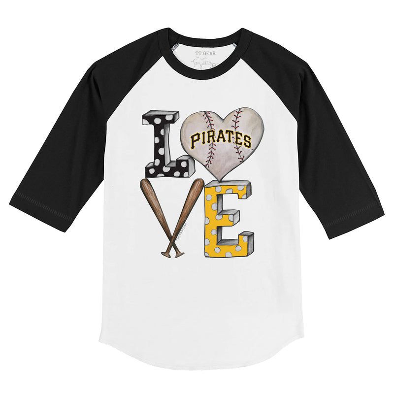 Pittsburgh-Pirates-Baseball-LOVE-34-Black-Sleeve-Raglan-Shirt Pittsburgh Pirates Baseball LOVE 3/4 Black Sleeve Raglan Shirt