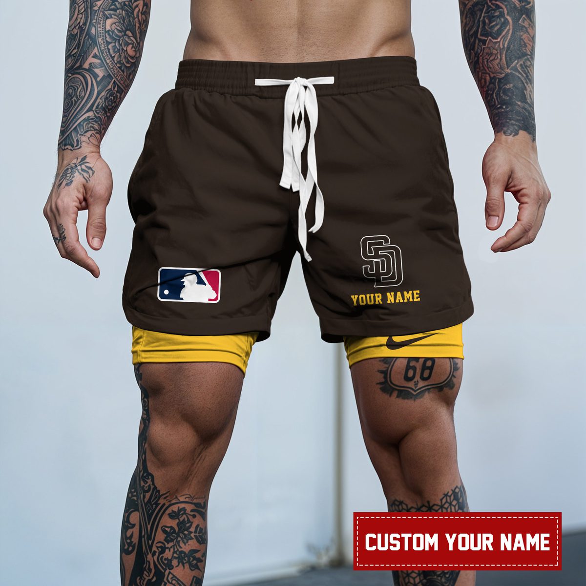 San-Diego-Padres-MLB-Personalized-Double-Layer-Shorts-WDS1150 San Diego Padres MLB Personalized Double Layer Shorts WDS1150