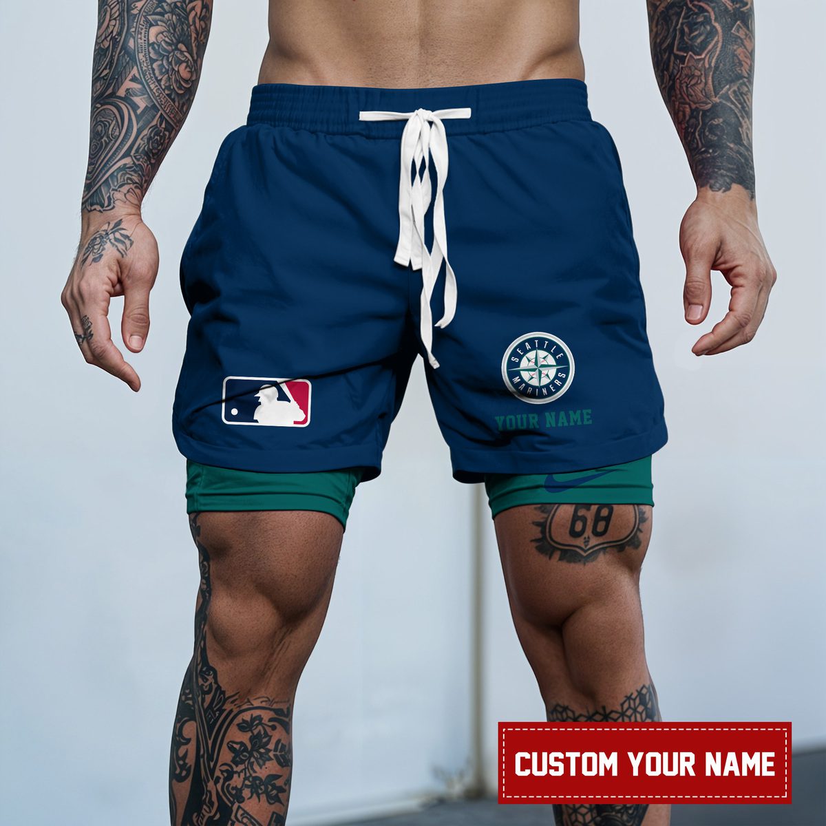 Seattle-Mariners-MLB-Personalized-Double-Layer-Shorts-WDS1153 Seattle Mariners MLB Personalized Double Layer Shorts WDS1153