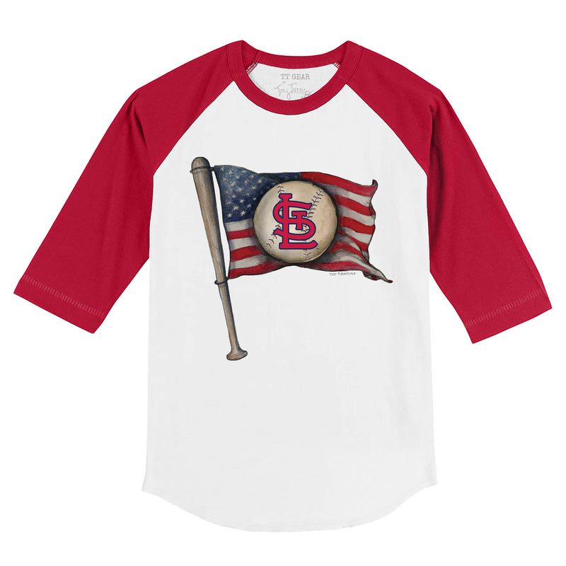 St.-Louis-Cardinals-Baseball-Flag-34-Red-Sleeve-Raglan-Shirt St. Louis Cardinals Baseball Flag 3/4 Red Sleeve Raglan Shirt