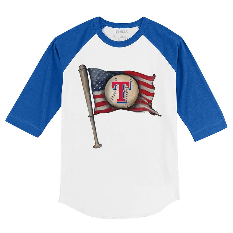 Texas-Rangers-Baseball-Flag-34-Royal-Blue-Sleeve-Raglan-Shirt Texas Rangers Baseball Flag 3/4 Royal Blue Sleeve Raglan Shirt