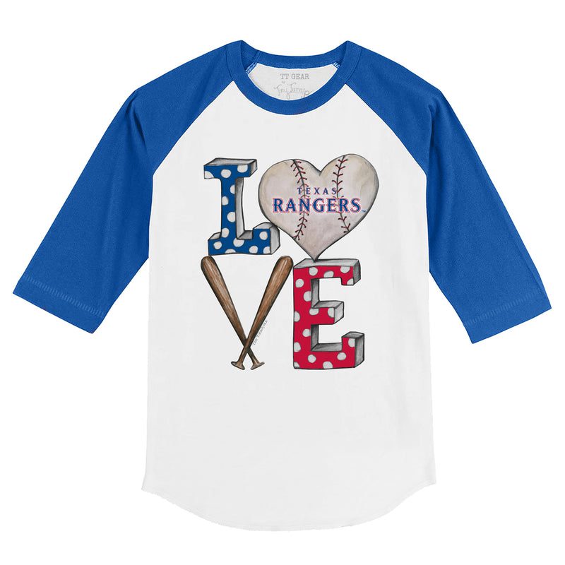 Texas-Rangers-Baseball-LOVE-34-Royal-Blue-Sleeve-Raglan-Shirt Texas Rangers Baseball LOVE 3/4 Royal Blue Sleeve Raglan Shirt