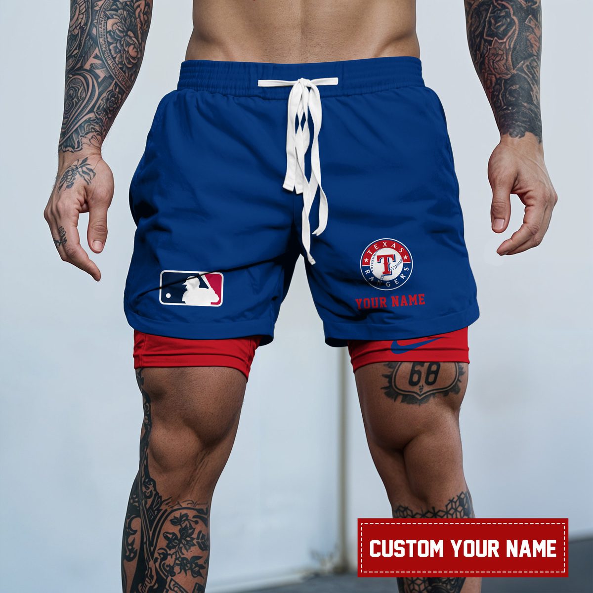 Texas-Rangers-MLB-Personalized-Double-Layer-Shorts-WDS1154 Texas Rangers MLB Personalized Double Layer Shorts WDS1154