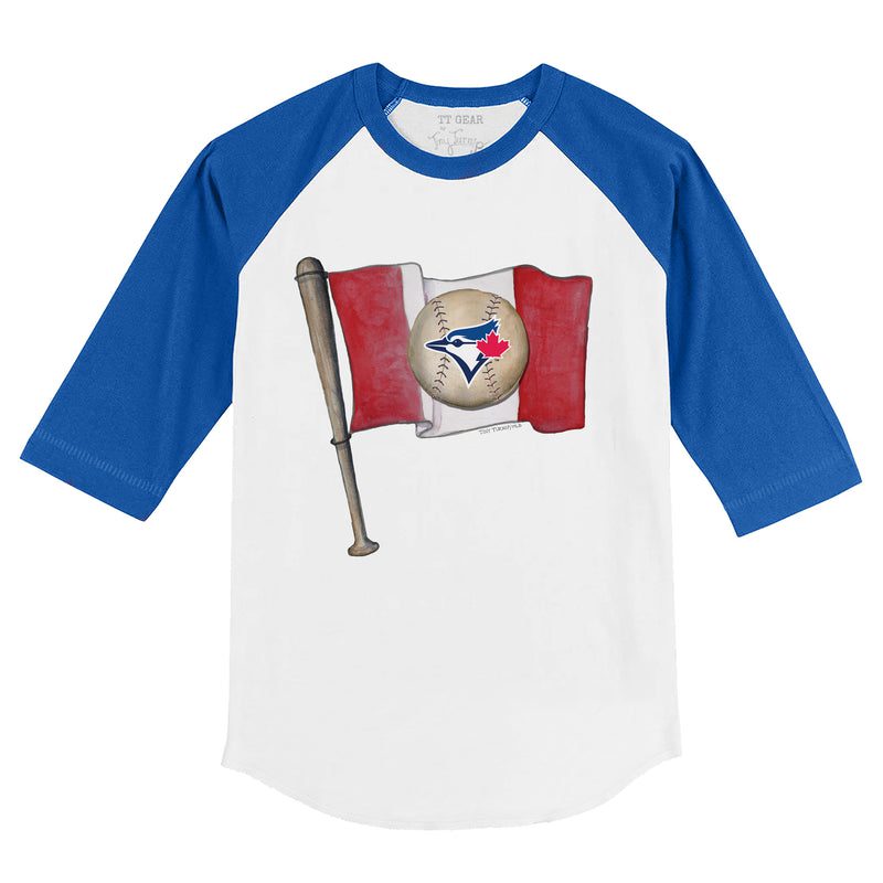Toronto-Blue-Jays-Baseball-Flag-34-Royal-Blue-Sleeve-Raglan-Shirt Toronto Blue Jays Baseball Flag 3/4 Royal Blue Sleeve Raglan Shirt