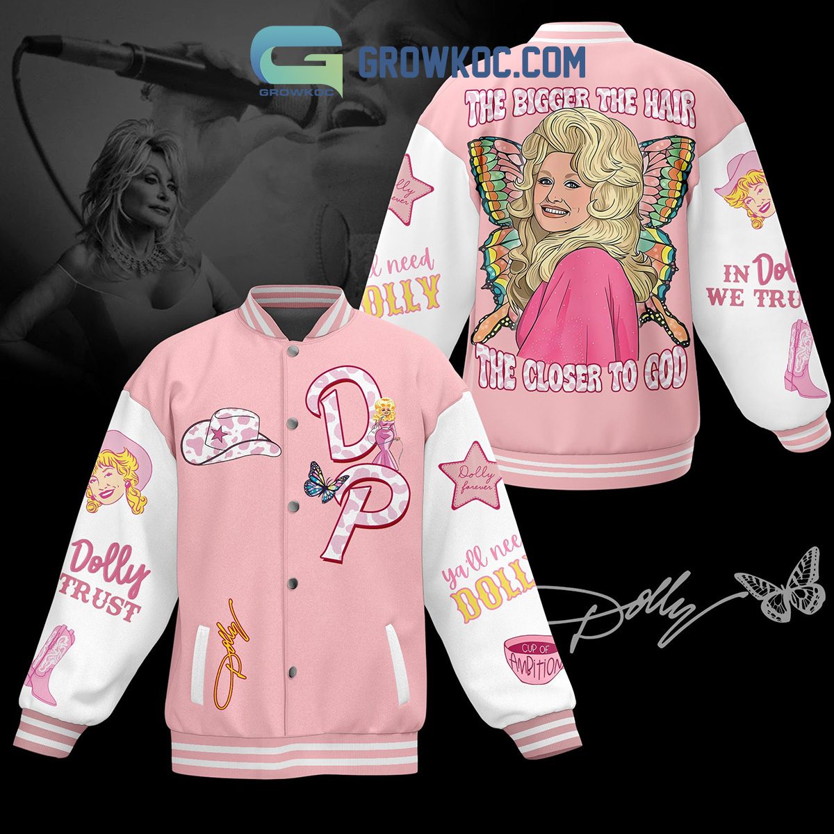 Dolly-Parton-The-Bigger-The-Hair-The-Closer-To-God-Baseball-Jacket-GBJ1214 Dolly Parton The Bigger The Hair The Closer To God Baseball Jacket GBJ1214