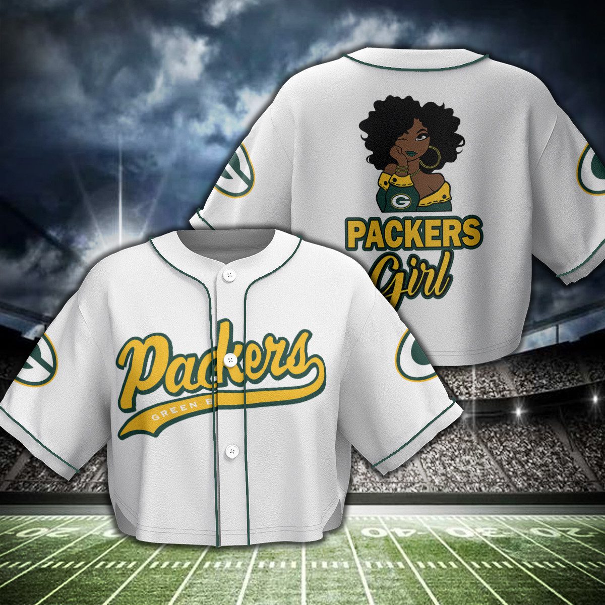 Green-Bay-Packers-Crop-Top-Baseball-Jersey-CBJS1015 Green Bay Packers Crop Top Baseball Jersey CBJS1015