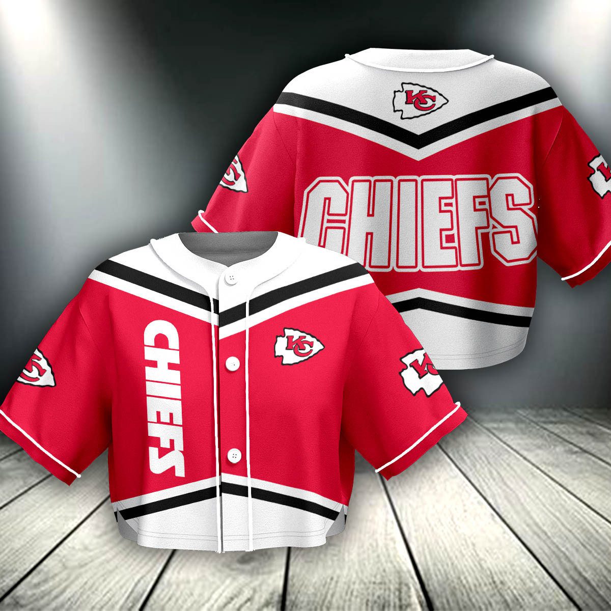 Kansas-City-Chiefs-Crop-Top-Baseball-Jersey-CBJS1023 Kansas City Chiefs Crop Top Baseball Jersey CBJS1023