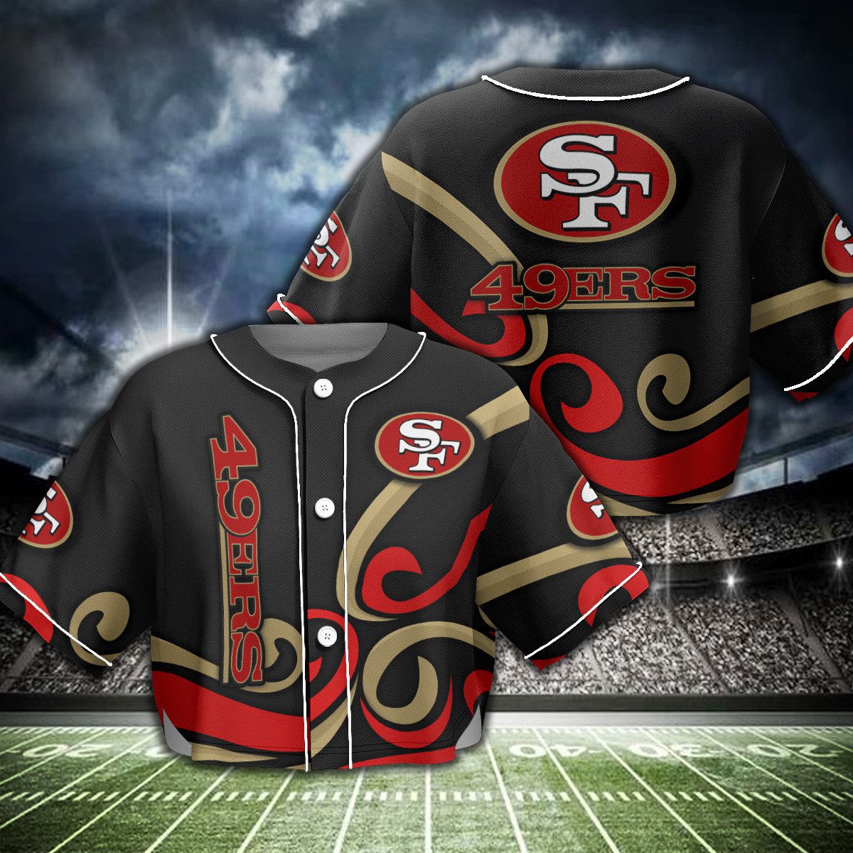 San-Francisco-49ers-Crop-Top-Baseball-Jersey-CBJS1073 San Francisco 49ers Crop Top Baseball Jersey CBJS1073