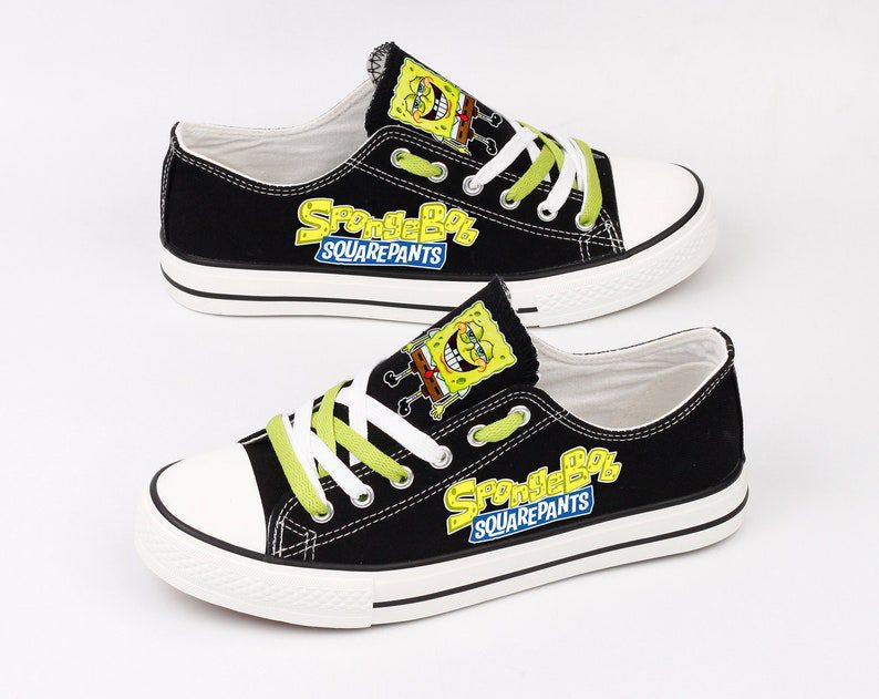 Spongebob-Shoes-Low-Top-Canvas-Sneakers-Black-Printed-ELT1070 Spongebob Shoes Low Top Canvas Sneakers Black Printed ELT1070